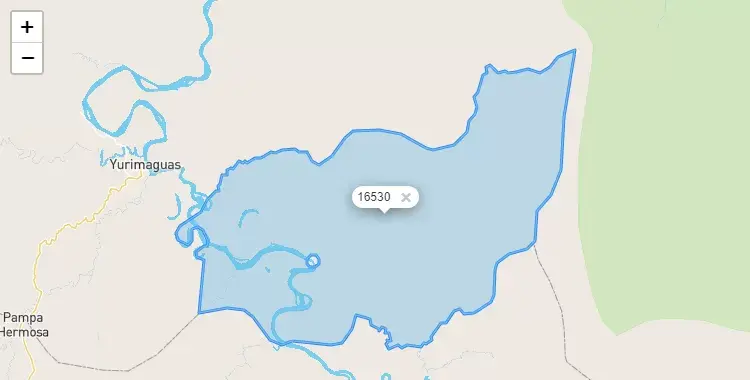 Mapa de la zona del código postal 16530 en Teniente Cesar López Rojas, Loreto