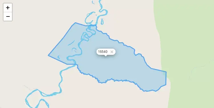 Mapa de la zona del código postal 16540 en Santa Cruz, Loreto