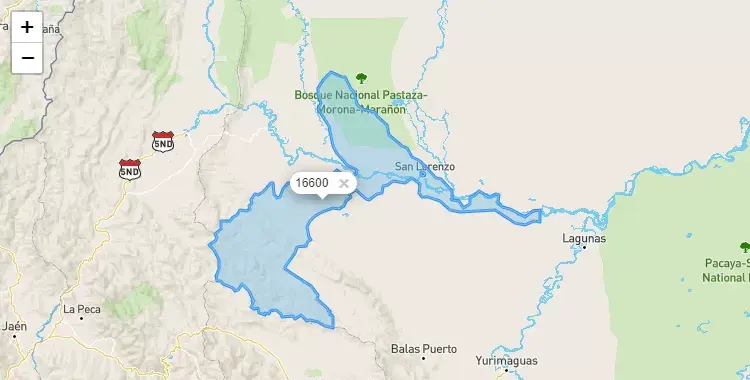 Mapa de la zona del código postal 16600 en Barranca, Loreto