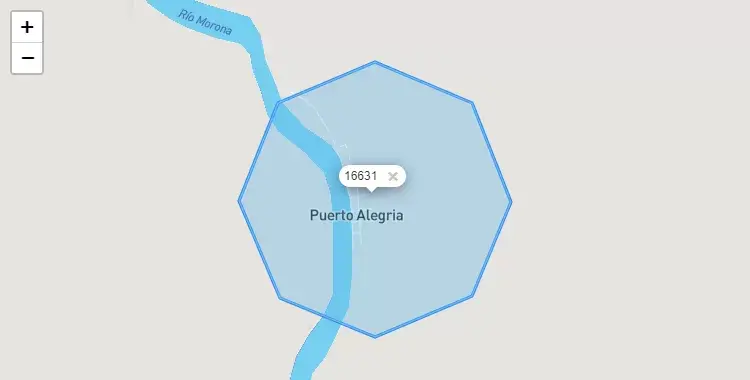 Mapa de la zona del código postal 16631 en Morona, Loreto
