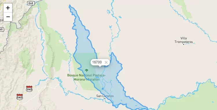 Mapa de la zona del código postal 16700 en Pastaza, Loreto
