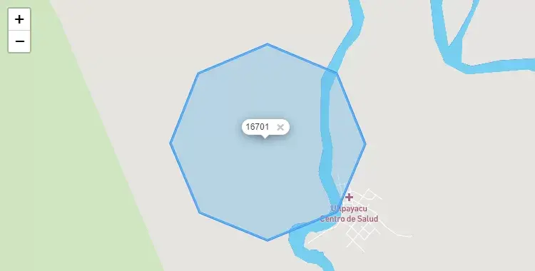 Mapa de la zona del código postal 16701 en Pastaza, Loreto