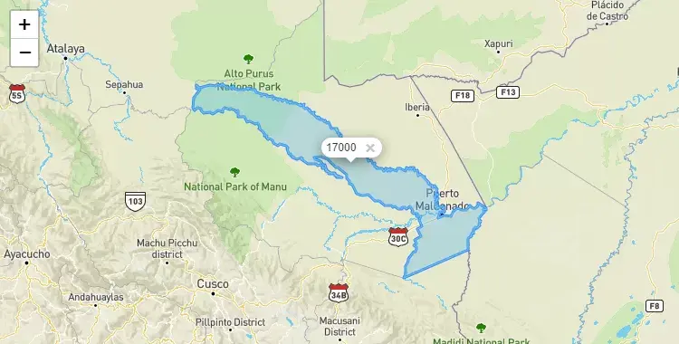 Mapa de Tambopata, capital de la provincia de Tambopata, Madre de Dios