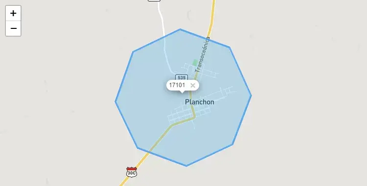 Mapa de la zona del código postal 17101 en Las Piedras, Madre de Dios