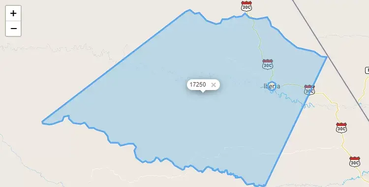 Mapa de la zona del código postal 17250 en Iberia, Madre de Dios