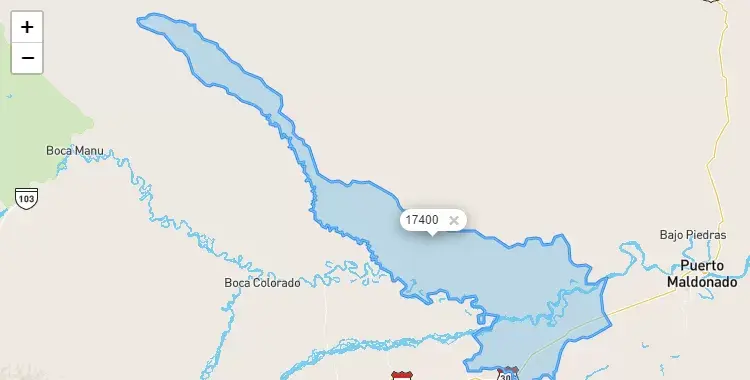 Mapa de la zona del código postal 17400 en Laberinto, Madre de Dios