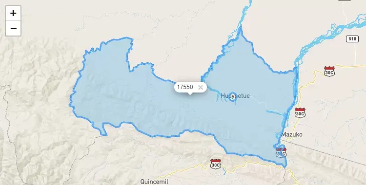 Mapa de la zona del código postal 17550 en Huepetuhe, Madre de Dios