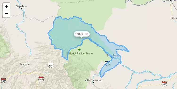 Mapa de la zona del código postal 17800 en Fitzcarrald, Madre de Dios