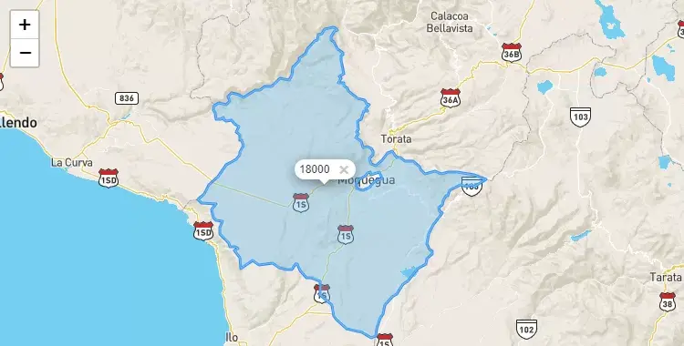 Mapa de la zona del código postal 18000 en Samegua, Moquegua