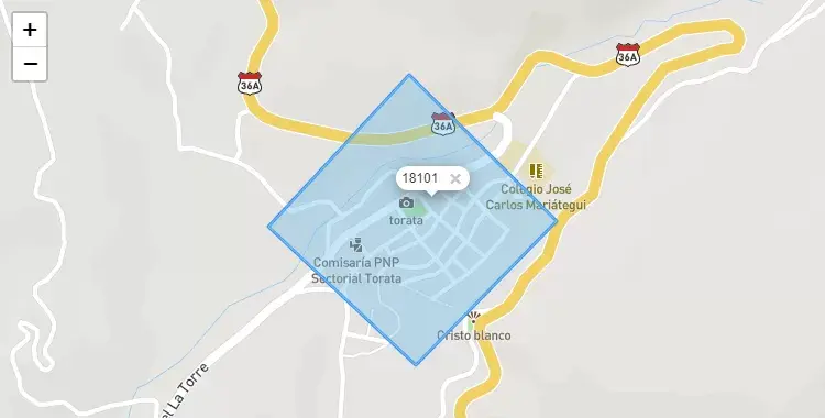 Mapa de la zona del código postal 18101 en Torata, Moquegua