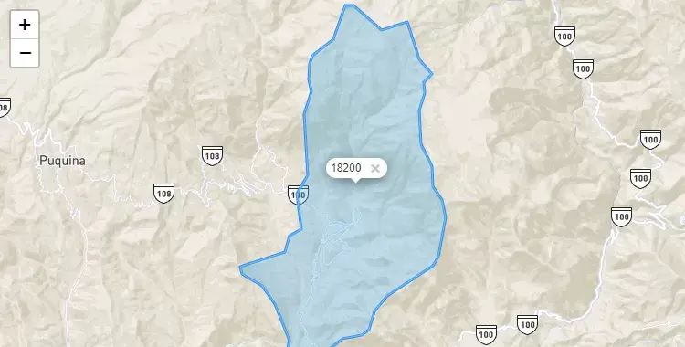 Mapa de la zona del código postal 18200 en Omate, Moquegua