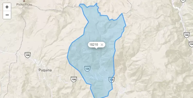 Mapa de la zona del código postal 18210 en Coalaque, Moquegua