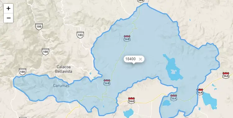 Mapa de la zona del código postal 18400 en Curumas, Moquegua