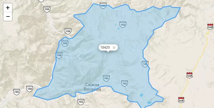 Mapa de la zona del código postal 18420 en San Cristobal, Moquegua