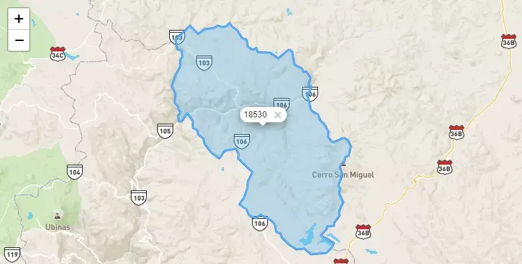 Mapa de la zona del código postal 18530 en Ichuña, Moquegua
