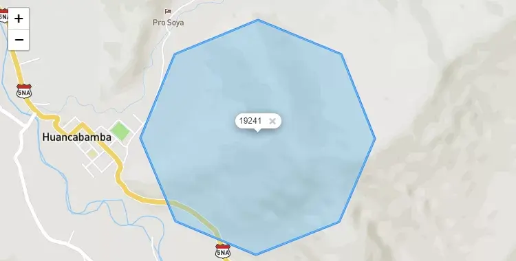 Mapa de la zona del código postal 19241 en Huancabamba, Pasco