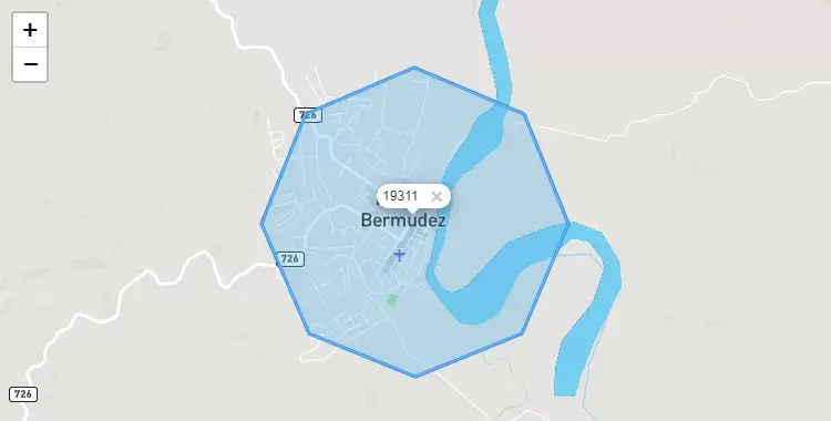Mapa de la zona del código postal 19311 en Puerto Bermudez, Pasco