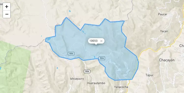 Mapa de la zona del código postal 19650 en San Pedro de Pillao, Pasco