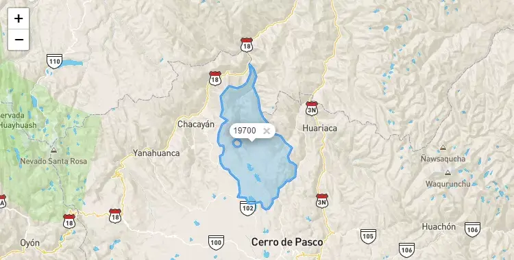 Mapa de la zona del código postal 19700 en Santa Ana de Tusi, Pasco