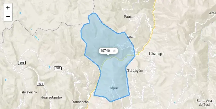 Mapa de la zona del código postal 19740 en Tapuc, Pasco