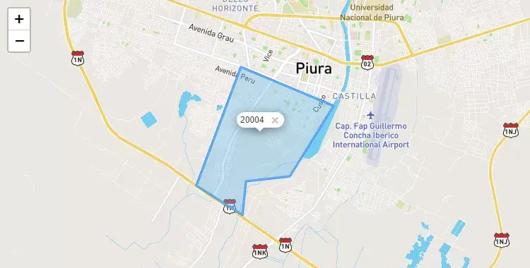 Mapa de la zona del código postal 20004 en Catacaos, Piura