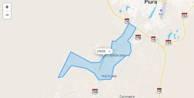 Mapa de la zona del código postal 20006 en Catacaos, Piura