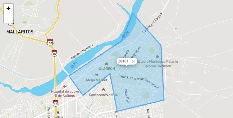 Mapa de Sullana, capital de la provincia de Sullana, Piura