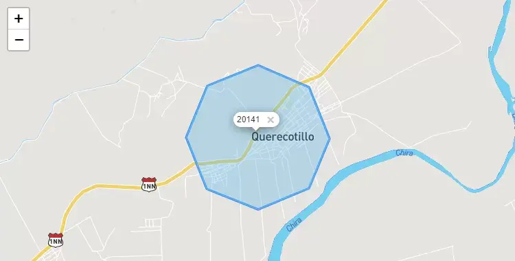 Mapa de la zona del código postal 20141 en Querecotillo, Piura