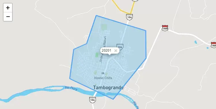 Mapa de la zona del código postal 20201 en Tambo Grande, Piura