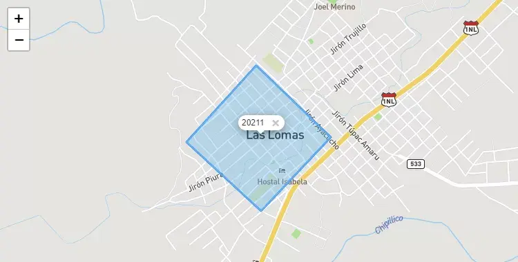 Mapa de la zona del código postal 20211 en Las Lomas, Piura
