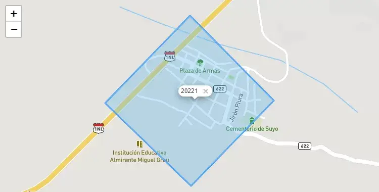 Mapa de la zona del código postal 20221 en Suyo, Piura