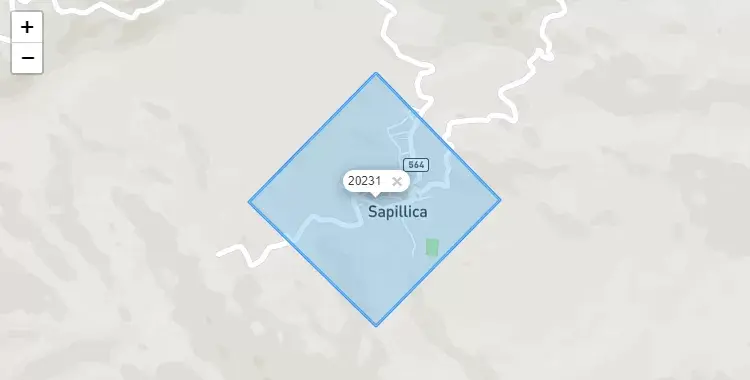 Mapa de la zona del código postal 20231 en Sapillica, Piura