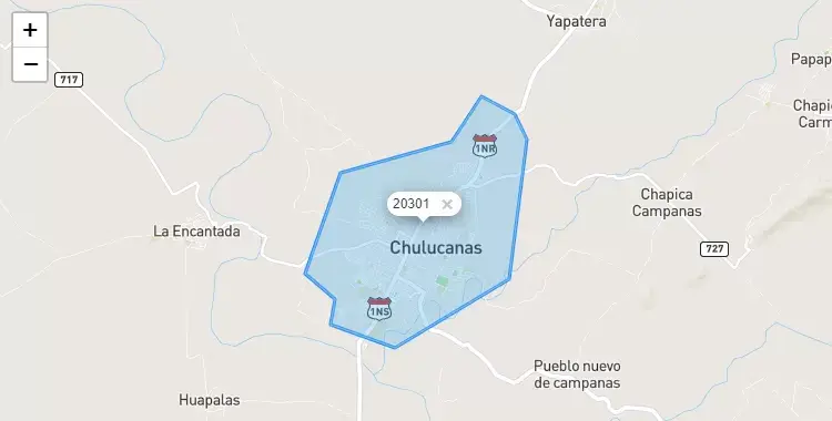 Mapa de la zona del código postal 20301 en Chulucanas, Piura
