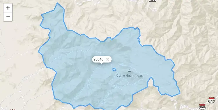 Mapa de la zona del código postal 20340 en Frías, Piura