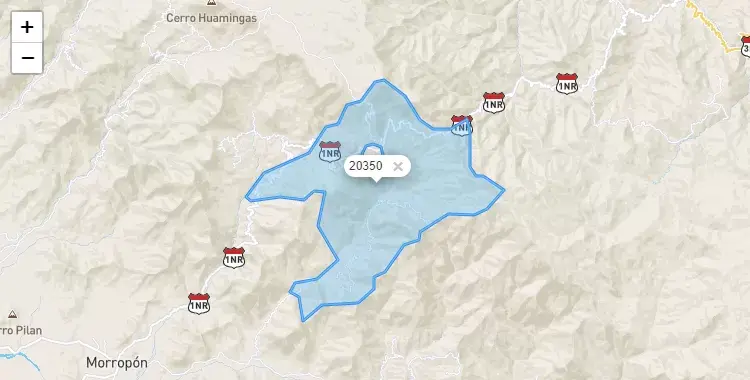 Mapa de la zona del código postal 20350 en Chalaco, Piura