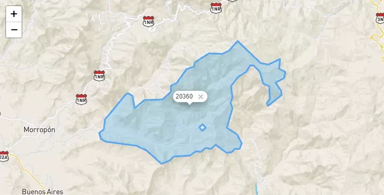 Mapa de la zona del código postal 20360 en Yamango, Piura
