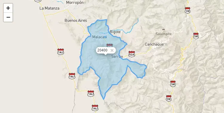 Mapa de la zona del código postal 20400 en Salitral, Piura