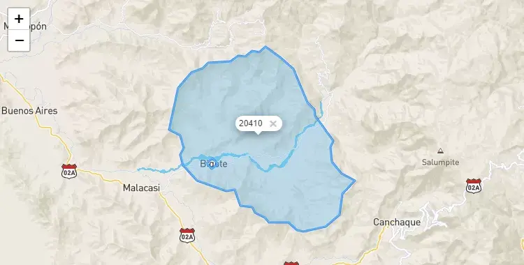 Mapa de la zona del código postal 20410 en San Juan de Bigote, Piura