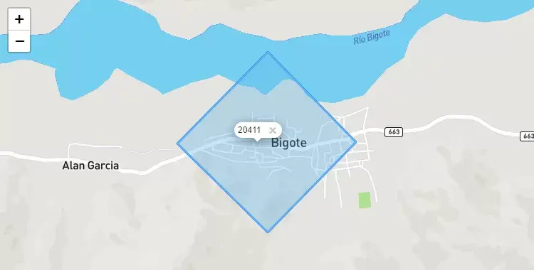 Mapa de la zona del código postal 20411 en San Juan de Bigote, Piura