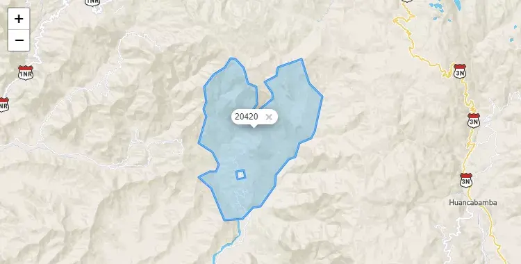 Mapa de la zona del código postal 20420 en Lalaquiz, Piura