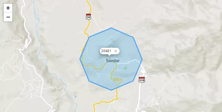 Mapa de la zona del código postal 20481 en Sondor, Piura