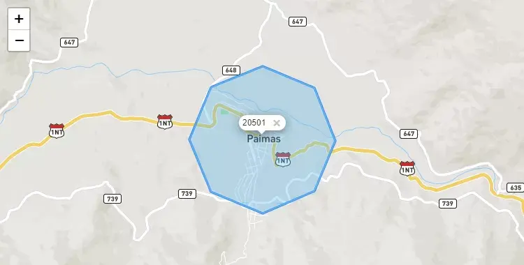 Mapa de la zona del código postal 20501 en Paimas, Piura