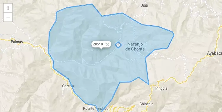 Mapa de la zona del código postal 20510 en Montero, Piura
