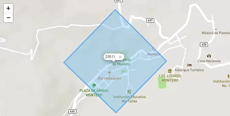 Mapa de la zona del código postal 20511 en Montero, Piura
