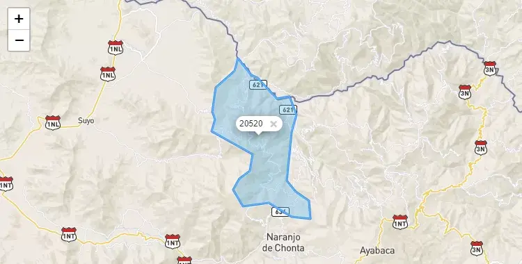 Mapa de la zona del código postal 20520 en Jilili, Piura