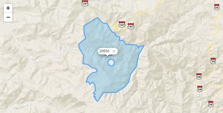 Mapa de la zona del código postal 20550 en Lagunas, Piura
