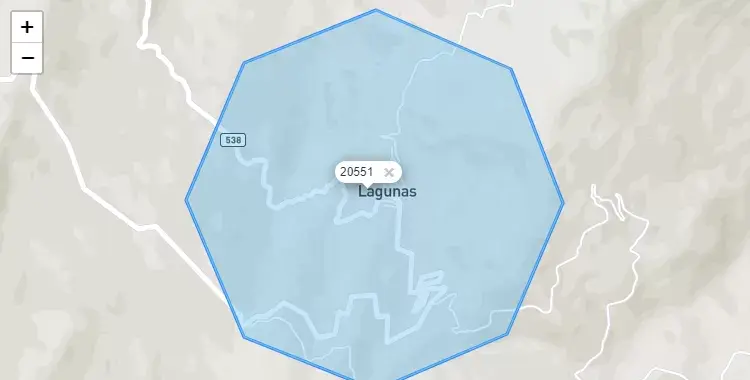 Mapa de la zona del código postal 20551 en Lagunas, Piura