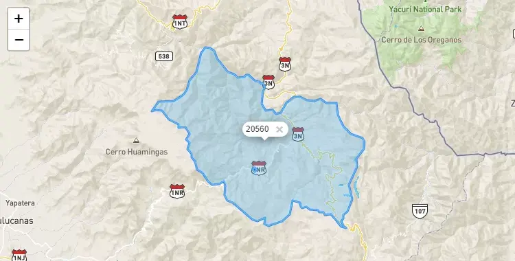 Mapa de la zona del código postal 20560 en Pacaipampa, Piura