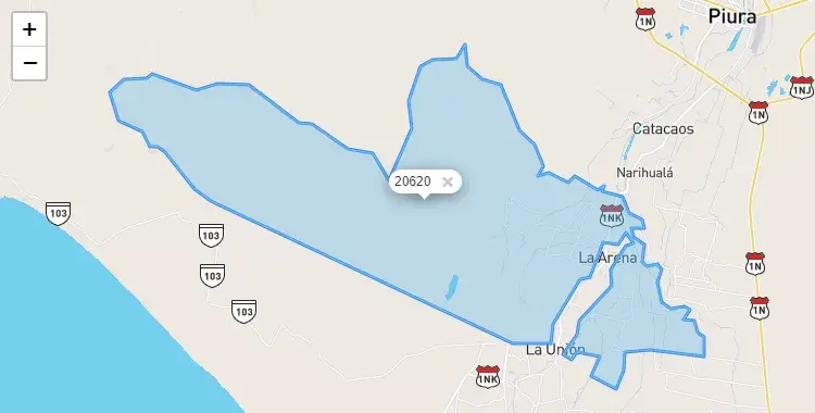 Mapa de la zona del código postal 20620 en La Arena, Piura