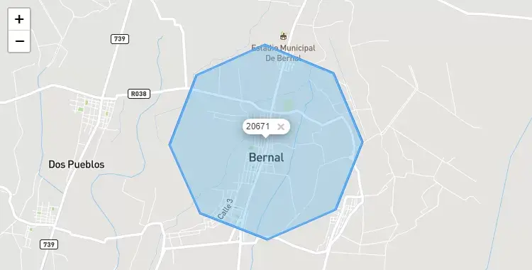 Mapa de la zona del código postal 20671 en Bernal, Piura